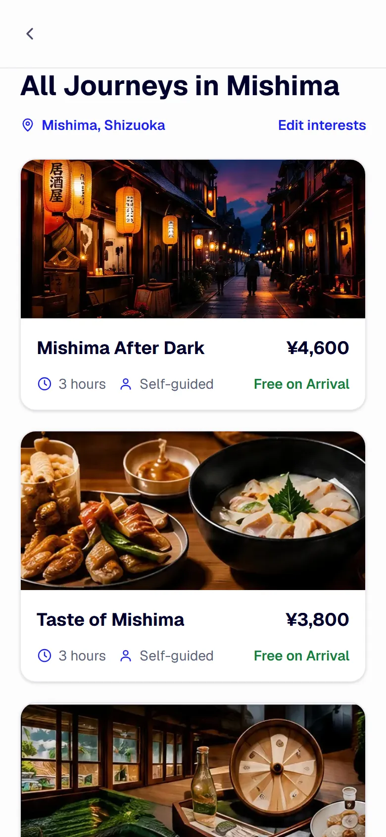 Journey list in the SatoriCamp app